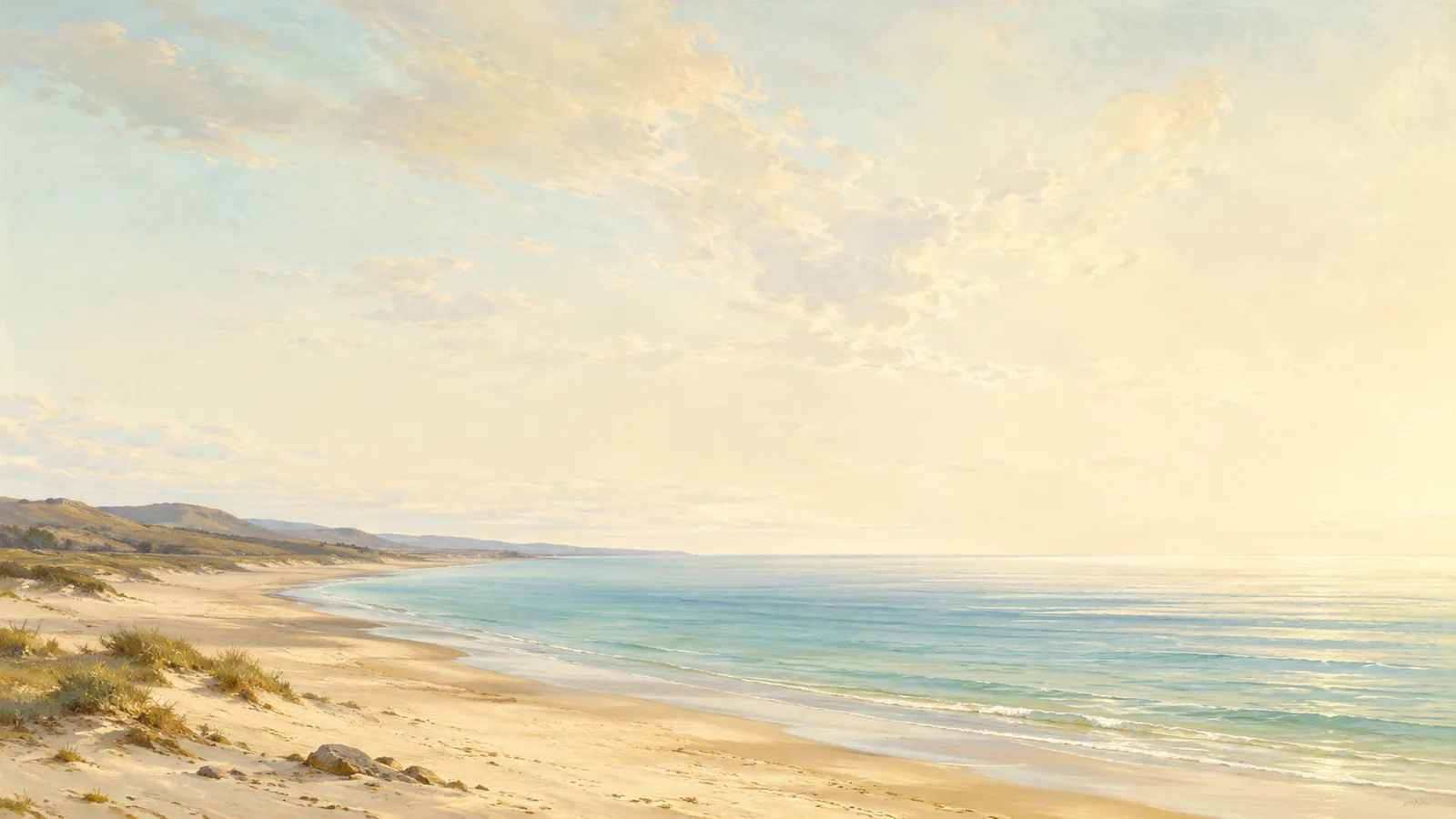 Gemalte Küstenlandschaft mit Meer und Strand